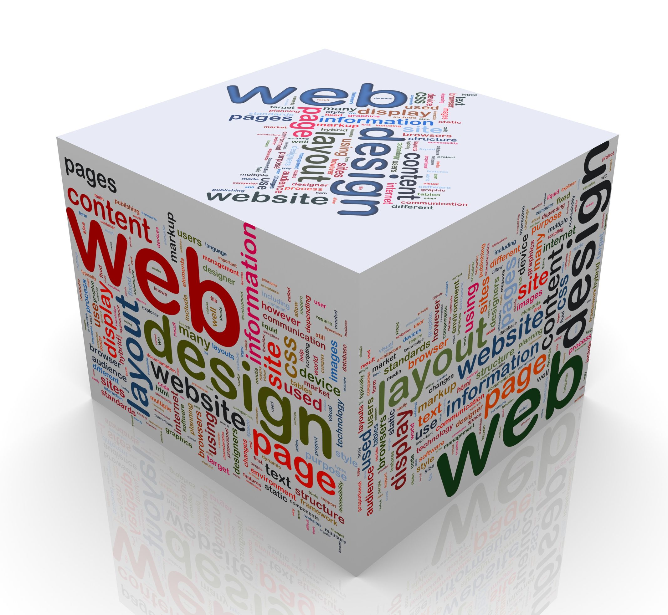 Image of cube with lots of web design terms